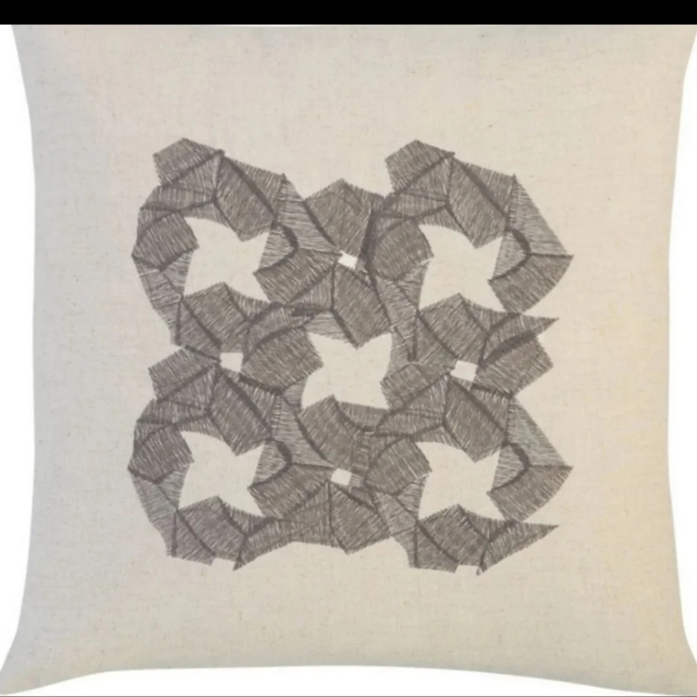 2 pillow cover Crate & barrel Zen Flower 16x16 gray embroidered